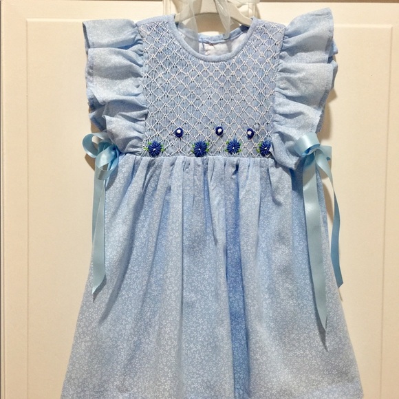SOLD! Blue smocked dress with ribbons size 2T - Picture 1 of 2